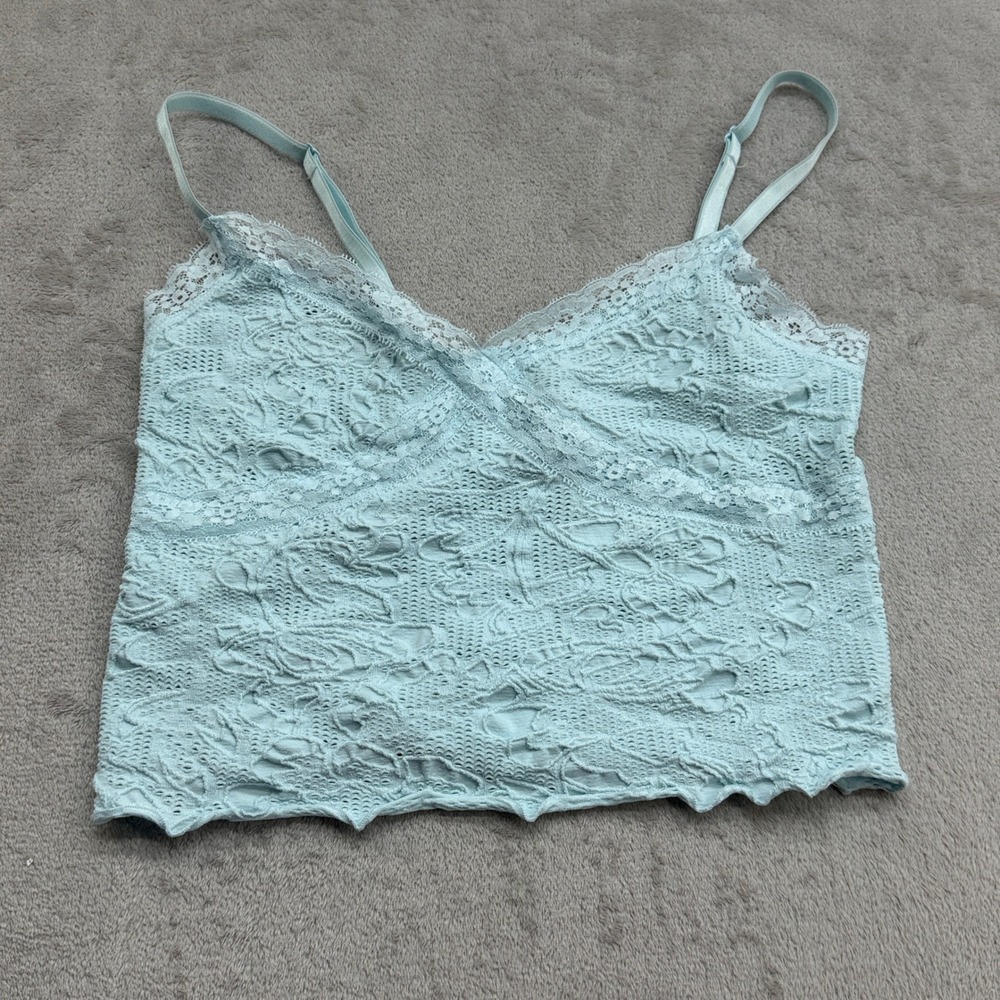 BDG Lace Crop Camisole Women L Blue Surplice Coquette Y2K Dainty Festival Boho